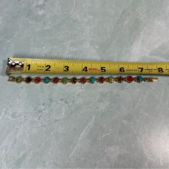 HEARTS SEMI PRECIOUS STONES GOLD TONE MAGNETIC BRACELET ARTHRITIS THERAPY - Picture 5 of 6